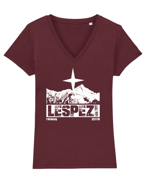 Călător în România - Vf Lespezi Tricou mânecă scurtă guler V Damă Evoker