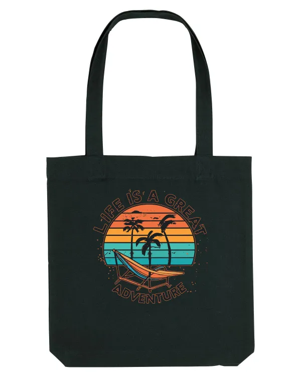Life Is A Great Adventure Retro Sunset Black