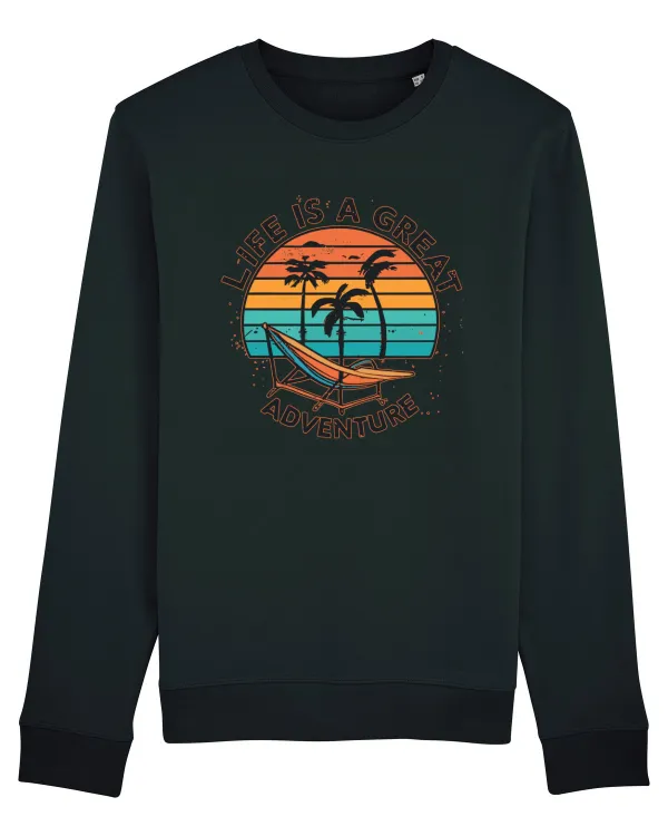 Life Is A Great Adventure Retro Sunset Black