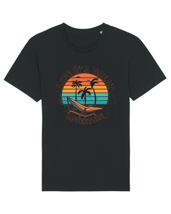 Life Is A Great Adventure Retro Sunset Black