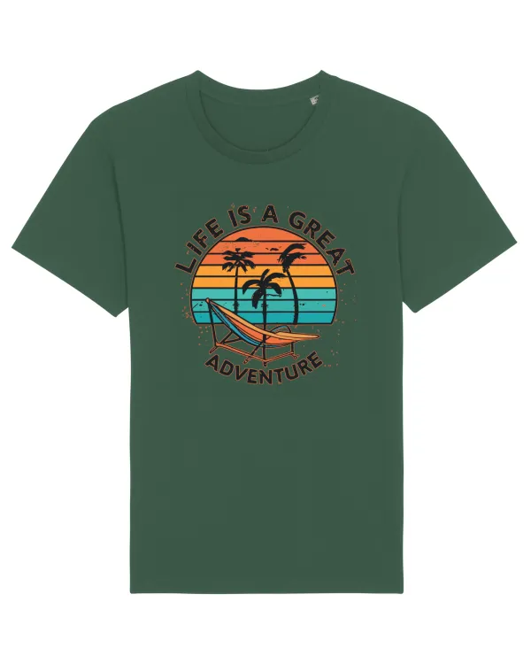 Life Is A Great Adventure Retro Sunset Bottle Green
