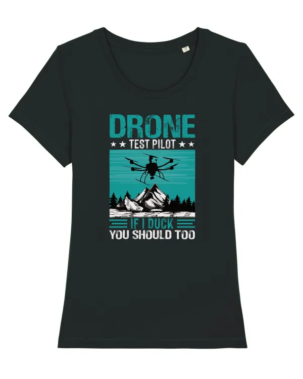 pt pasionații de drone - Drone test pilot Tricou mânecă scurtă guler larg fitted Damă Expresser