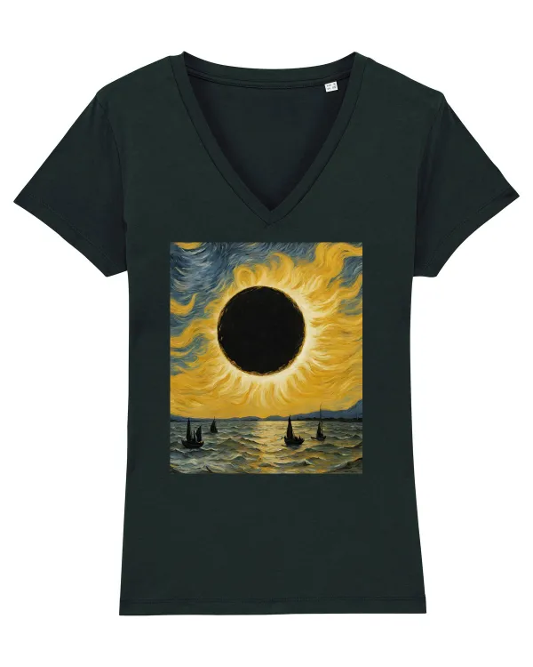 Stary Night Solar Eclipse  Tricou mânecă scurtă guler V Damă Evoker