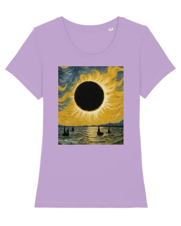 Stary Night Solar Eclipse  Tricou mânecă scurtă guler larg fitted Damă Expresser