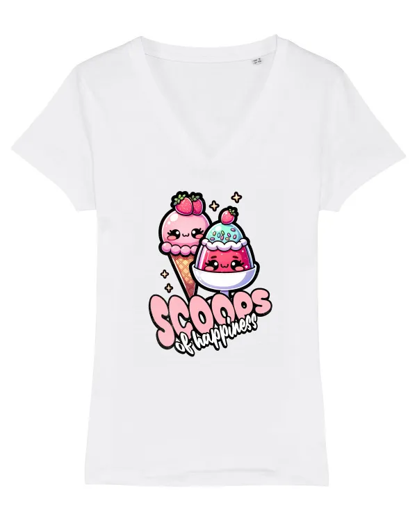 Cupe de înghețată fericire Kawaii Tricou mânecă scurtă guler V Damă Evoker