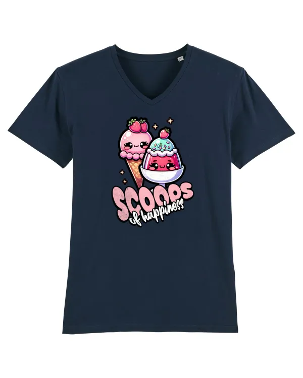 Cupe de înghețată fericire Kawaii Tricou mânecă scurtă guler V Bărbat Presenter