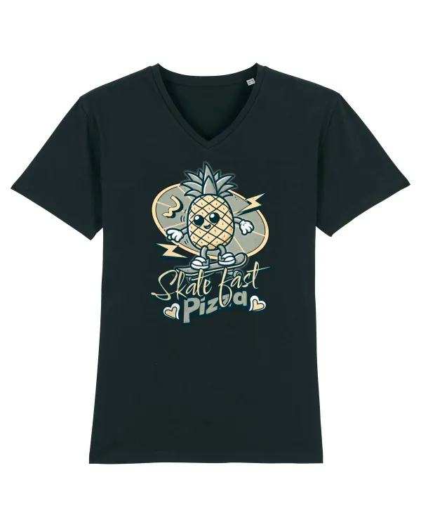 Ananas Amuzant Retro Pizza Skate Skateboarder Tricou mânecă scurtă guler V Bărbat Presenter