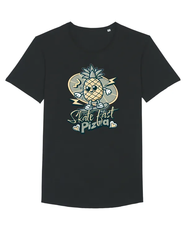 Ananas Amuzant Retro Pizza Skate Skateboarder Tricou mânecă scurtă guler larg Bărbat Skater