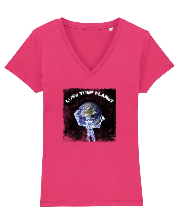 LOVE YOUR PLANET Tricou mânecă scurtă guler V Damă Evoker