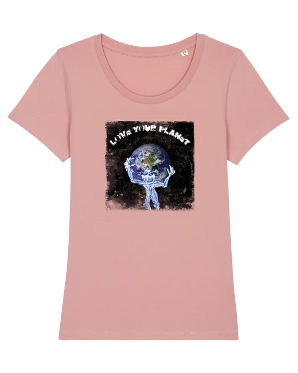 LOVE YOUR PLANET Tricou mânecă scurtă guler larg fitted Damă Expresser
