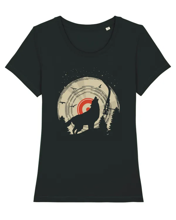 Vinyl Moon Wolf Tricou mânecă scurtă guler larg fitted Damă Expresser