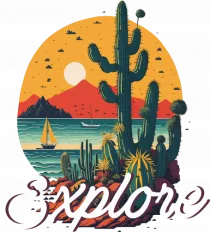 Explore - plaja cu cactusi si apus de soare